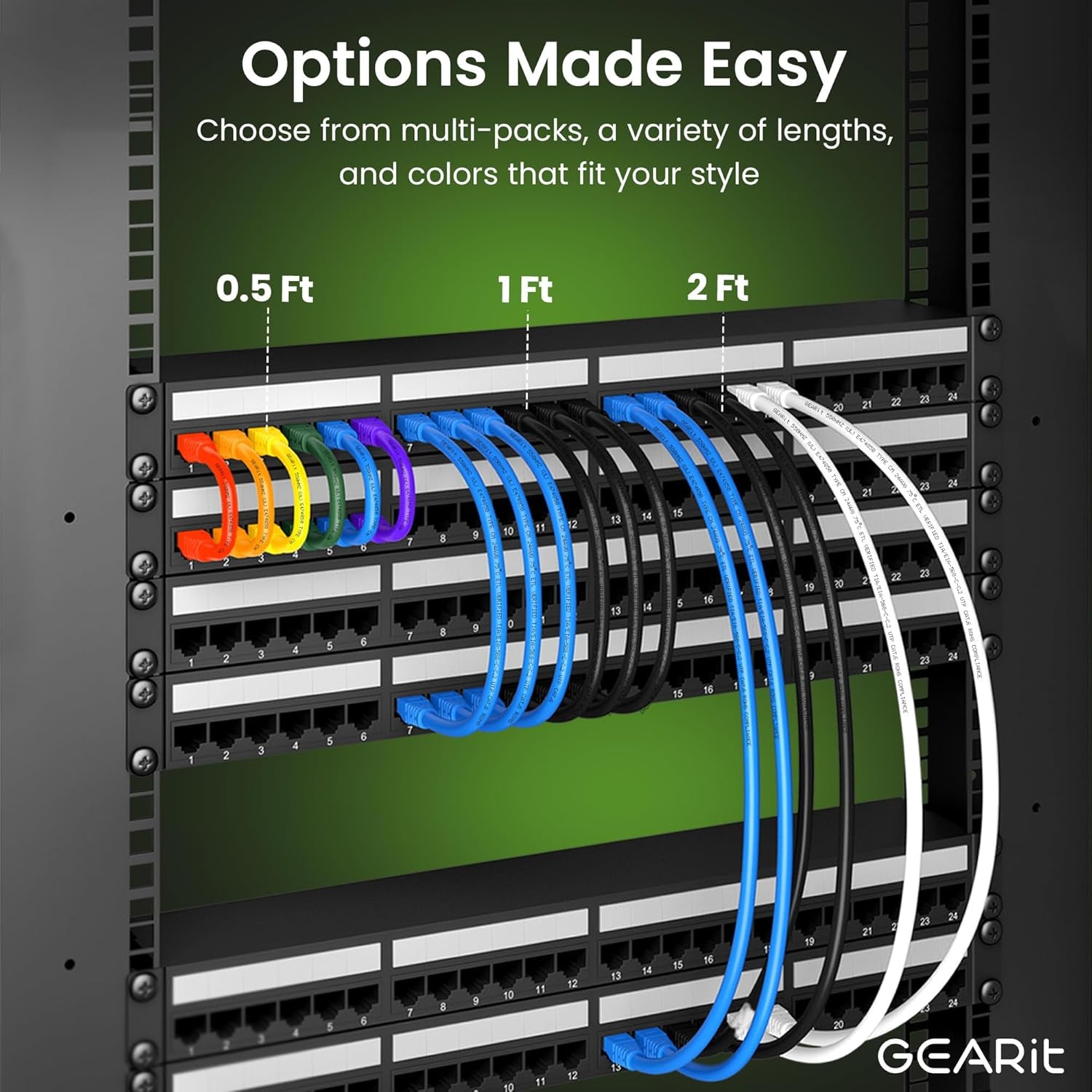 Cat 6 Ethernet Cable (10-Pack 10 Feet) Cat6 Network Patch, 10Gbps, RJ45, Snagless Cord, Gold-Plated Connectors, Internet for PC, TV, Tablet, Router, Printer, Servers, IT Data Center - Green